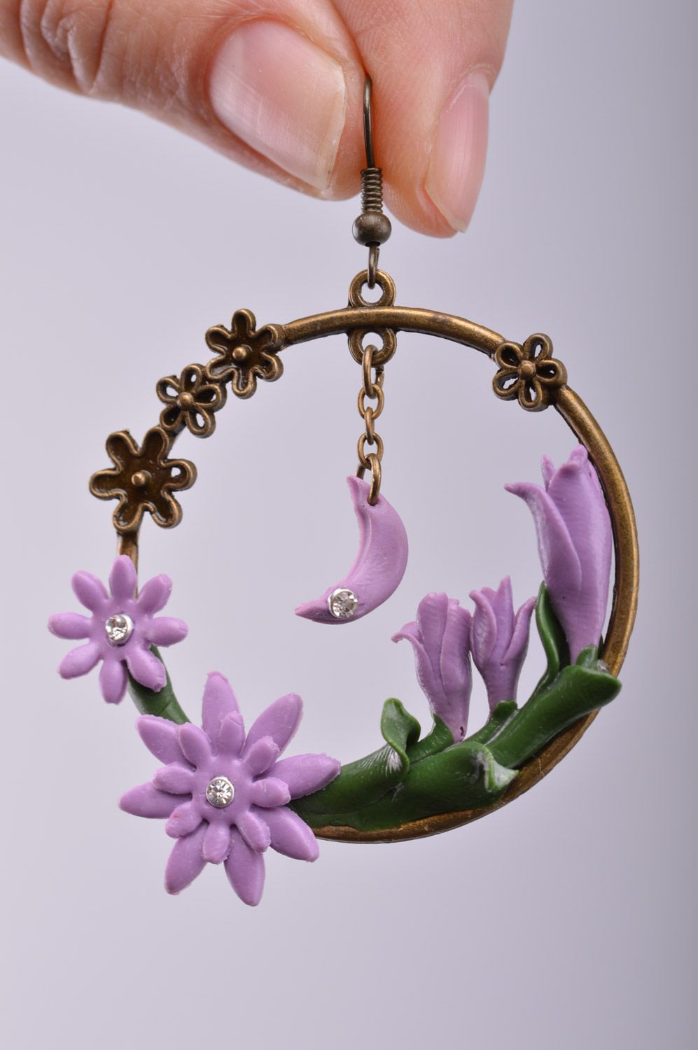 Orecchini con fiori in argilla polimerica fatti a mano accessorio originale  foto 1