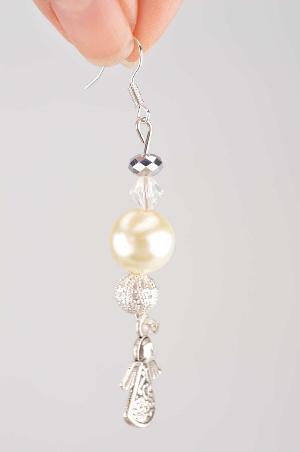 Perlen Ohrringe mit Anhängern künstlerisch schön handgemacht elegant Engel foto 3