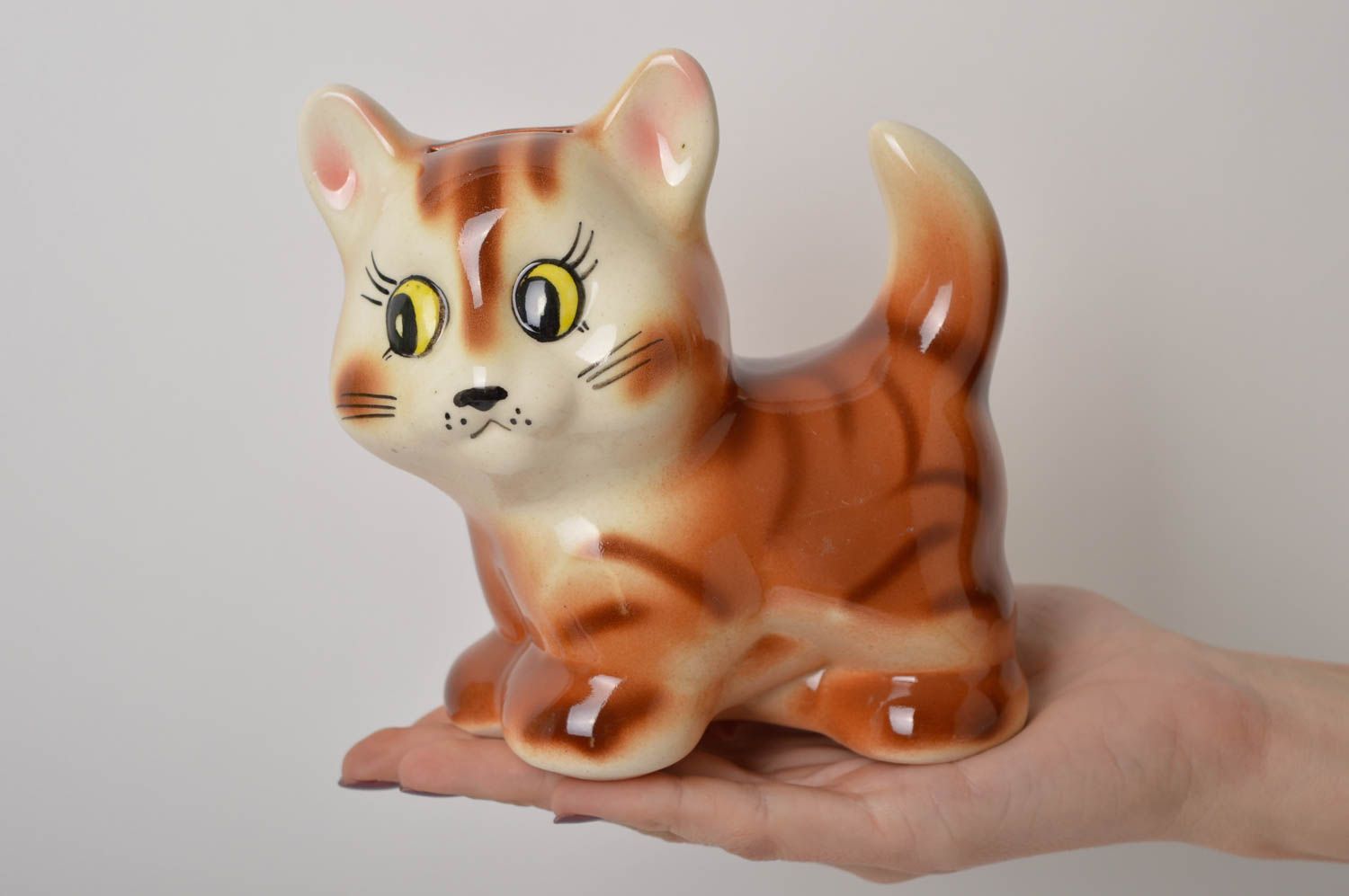 Kleine Spardose Katze originelles Geschenk für Schwester handgemachte Keramik foto 5