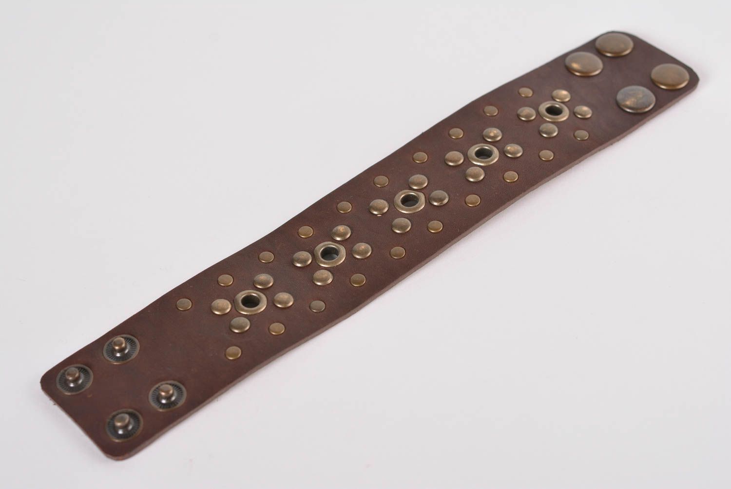 Handmade designer leather bracelet wide wrist bracelet accessory with rivets photo 4