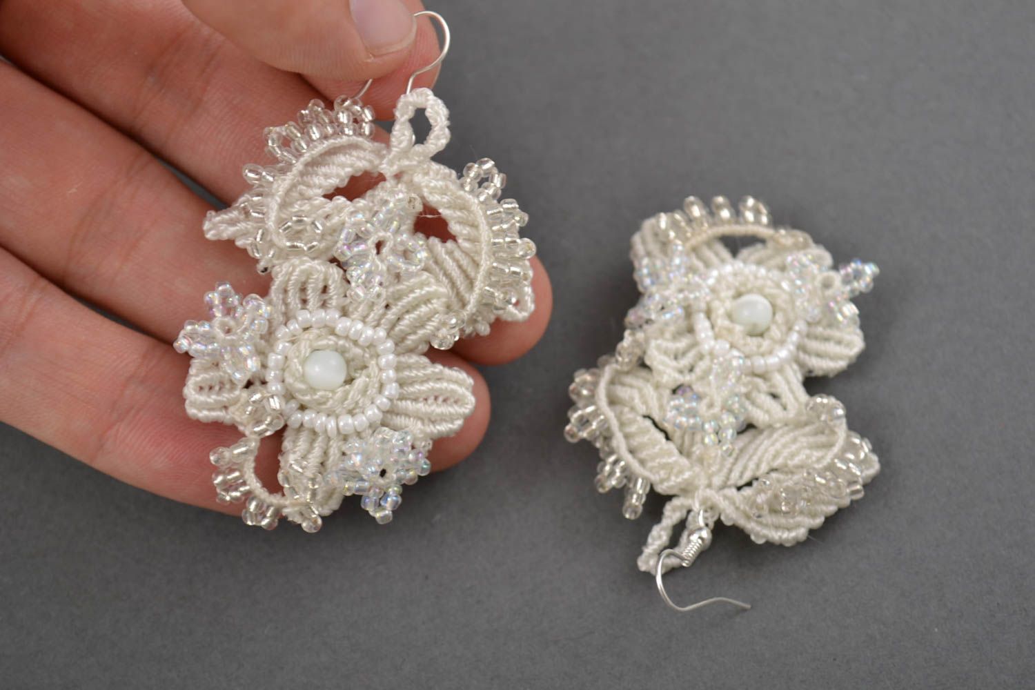 Beautiful handmade woven lace earrings beaded earrings design cool jewelry photo 5