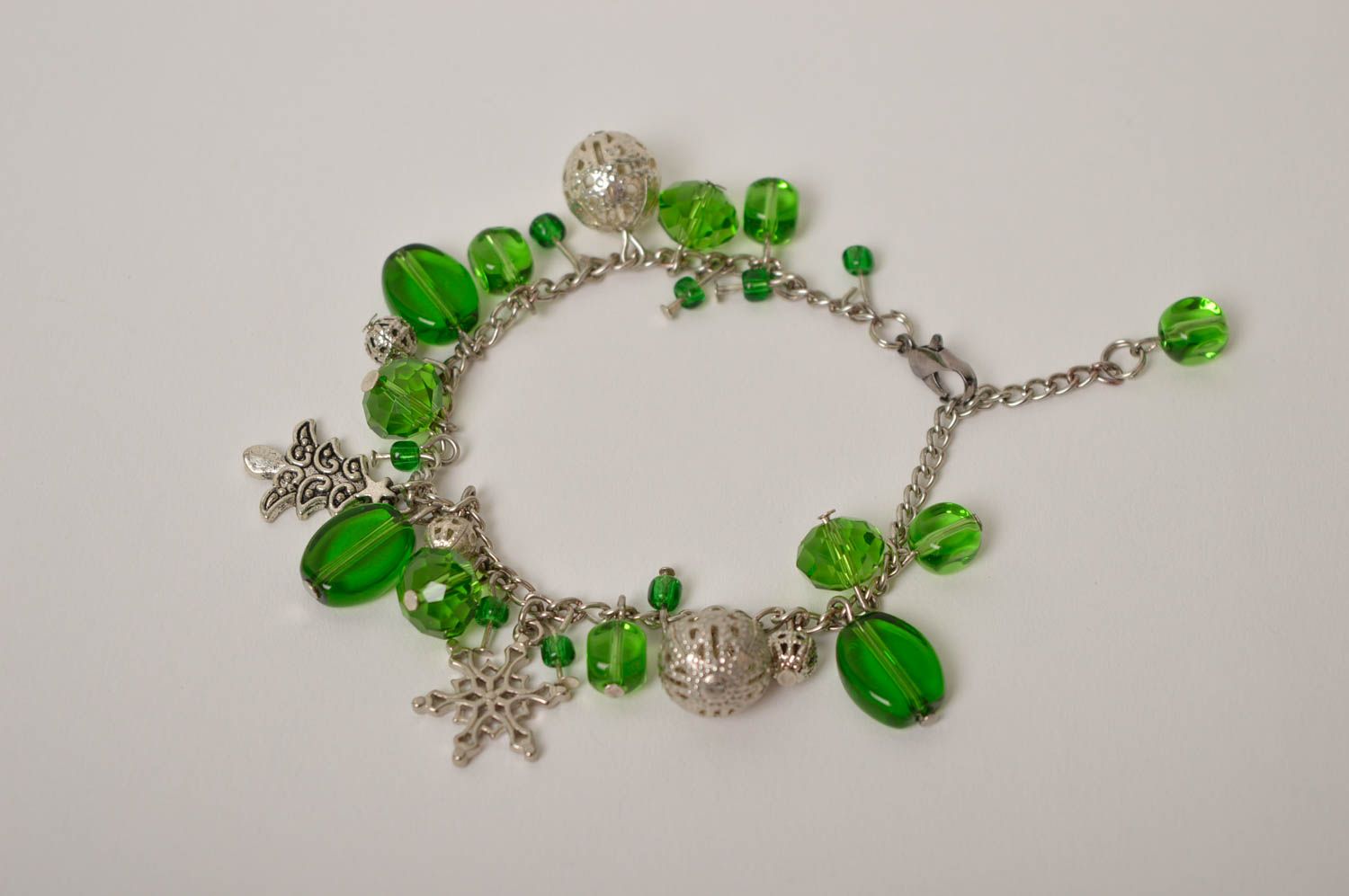 Handmade female elegant bracelet green beautiful bracelet stylish jewelry photo 1