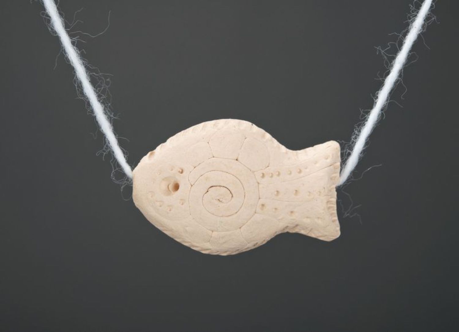 Pendant made of white clay Fish photo 2