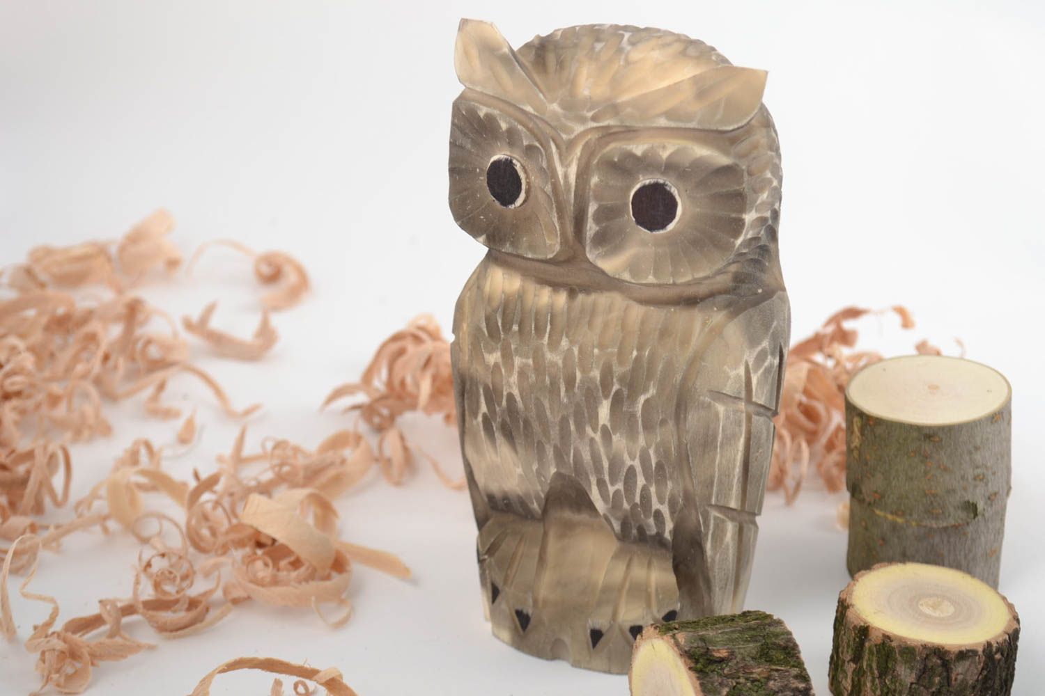 Handmade decorative figurine owl carved of wood beautiful interior statuette photo 1