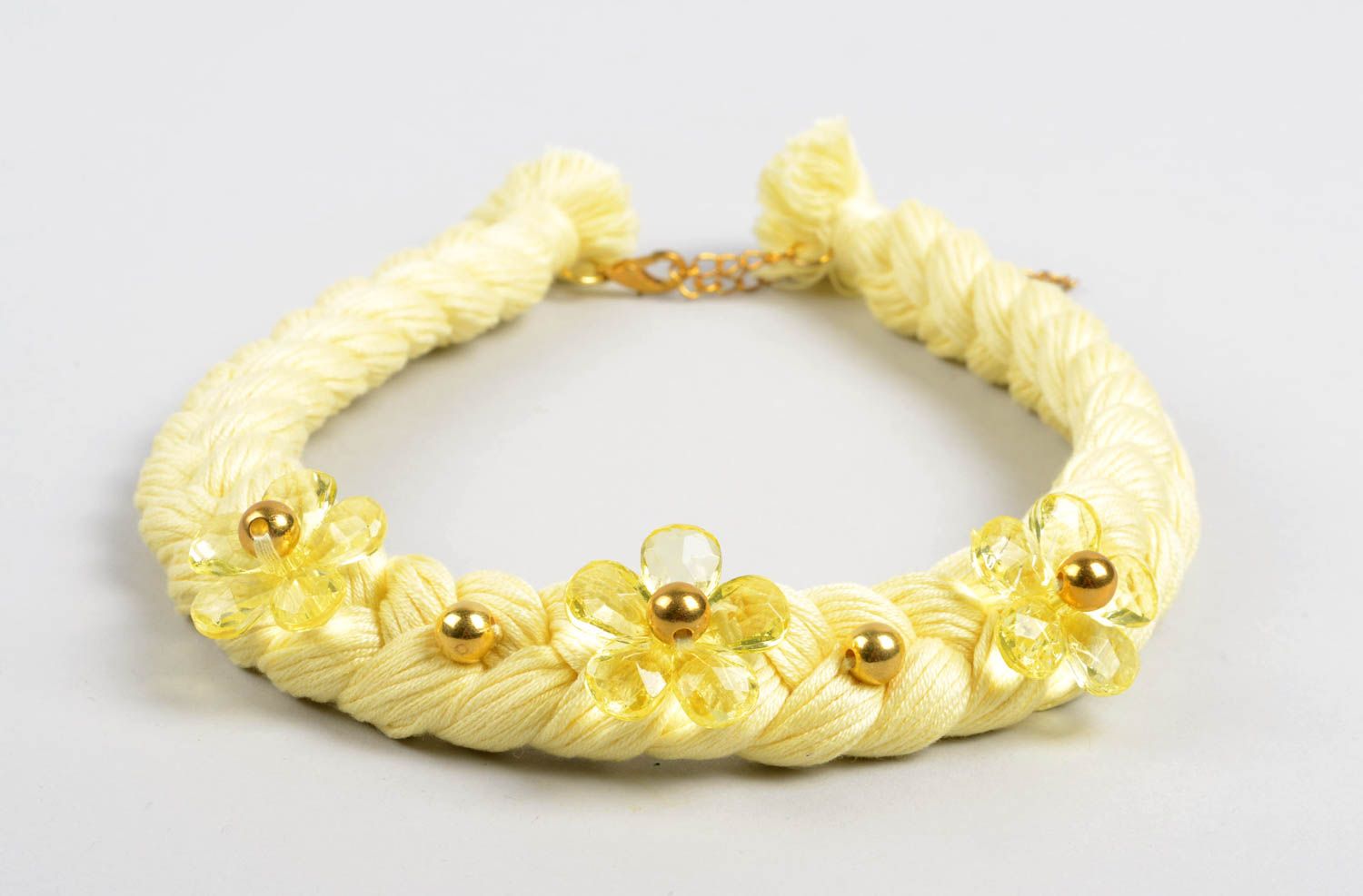 Handgemachter Schmuck Stoff Halskette Modeschmuck Collier gelb massiv modisch foto 2