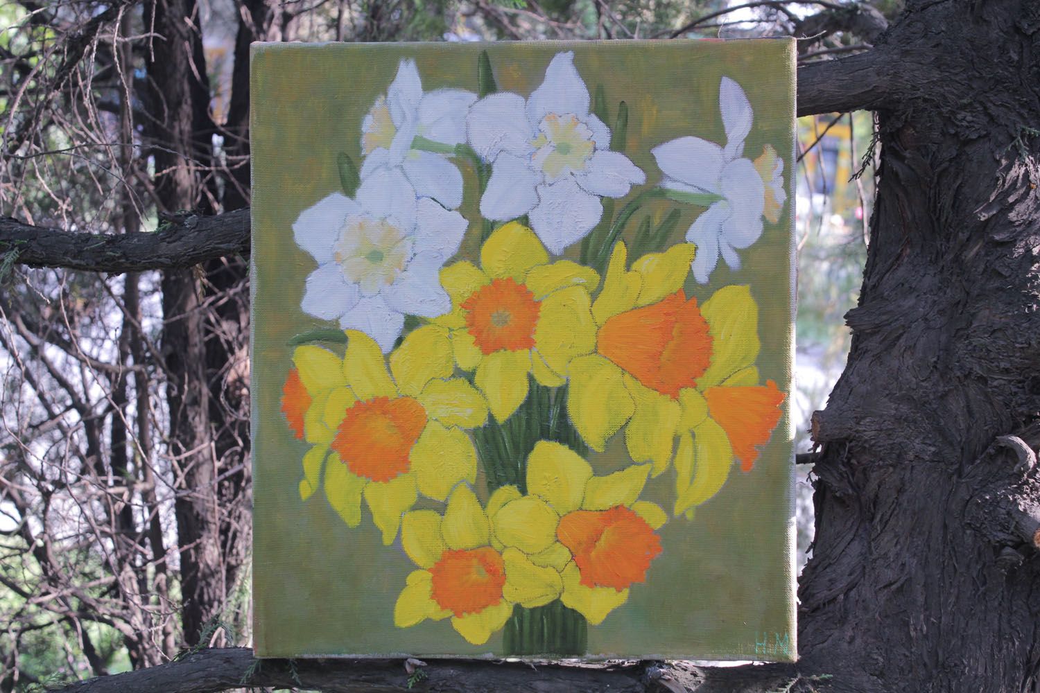 Tableau contemporain peint à l'huile Narcisse photo 1