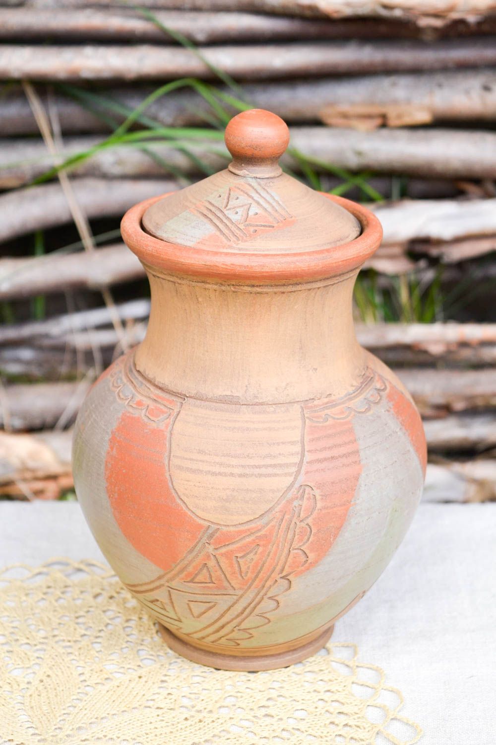 Jarro de cerámica hecho a mano vasija de arcilla accesorio de cocina pintado foto 1