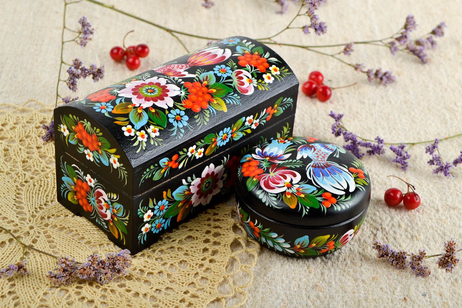 Jolies Boîtes à bijoux fait main 2 pièces Décoration maison à fleurs design photo 1