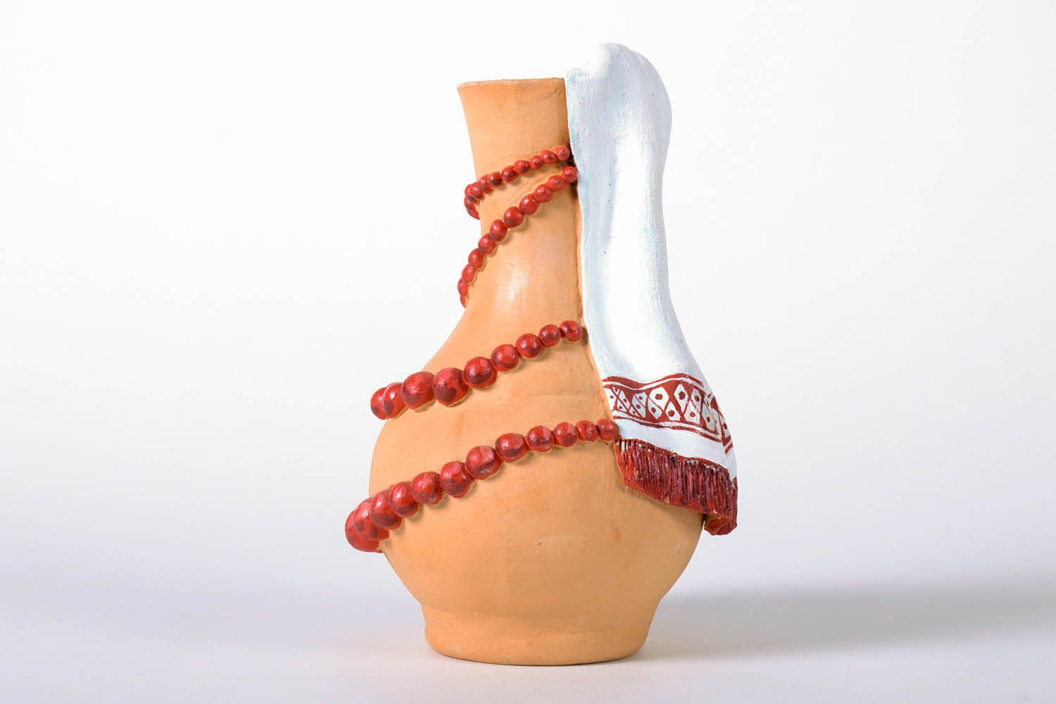 9 inches tall terracotta decor vase with molded red beaded necklace 2 lb photo 2