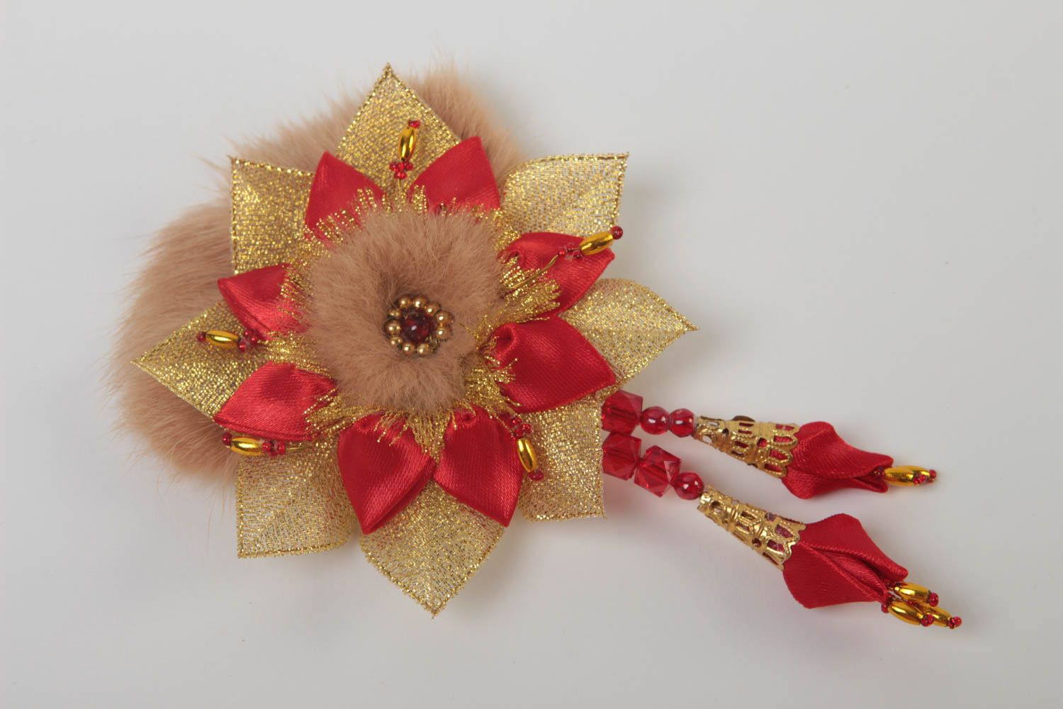 Handmade Schmuck Brosche Blume aus Stoff Designer Accessoire Rosablume Boho foto 2