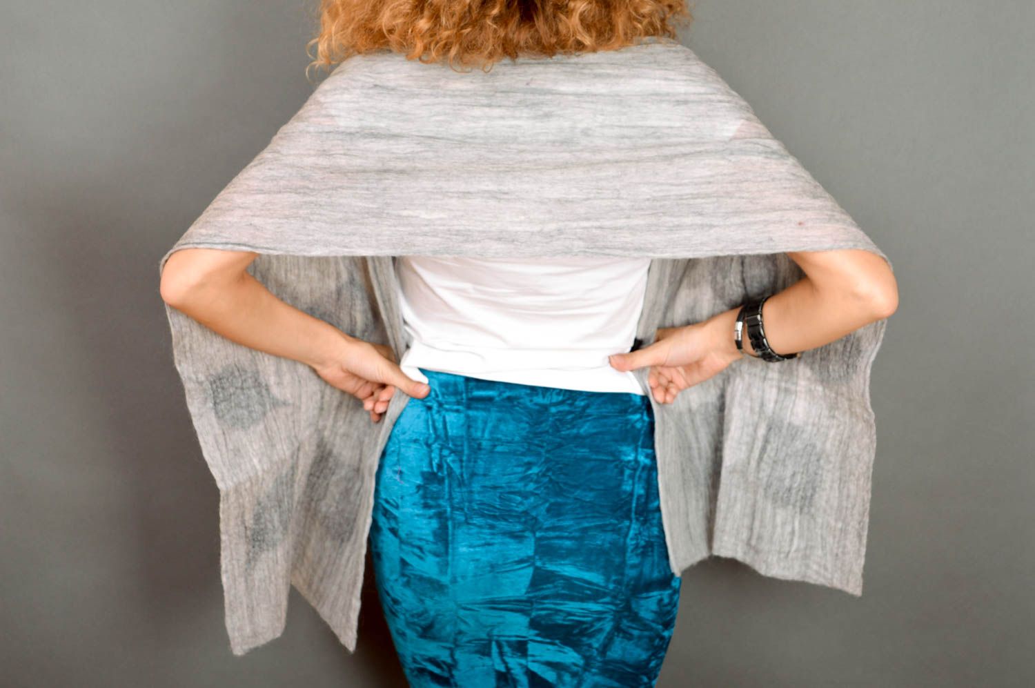 Beautiful handmade felted wool scraf wool shawl warm fashion outfit gift ideas photo 5