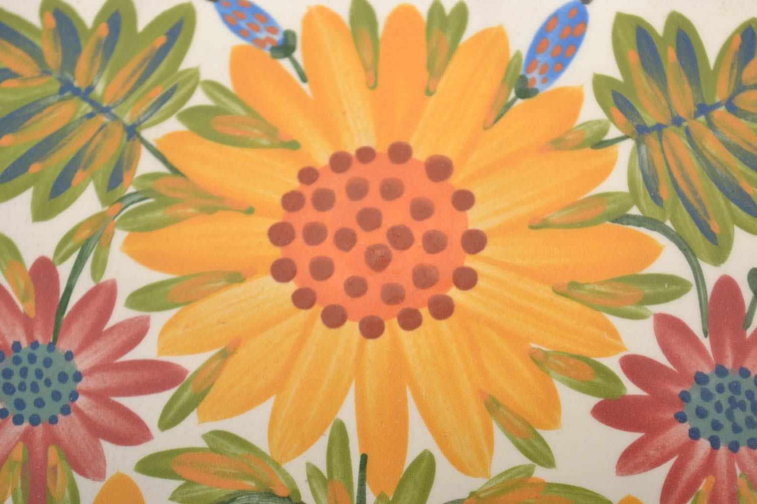 Handmade dekorative Wandplatte aus Ton mit Blumenmuster originell Sonnenblumen foto 3