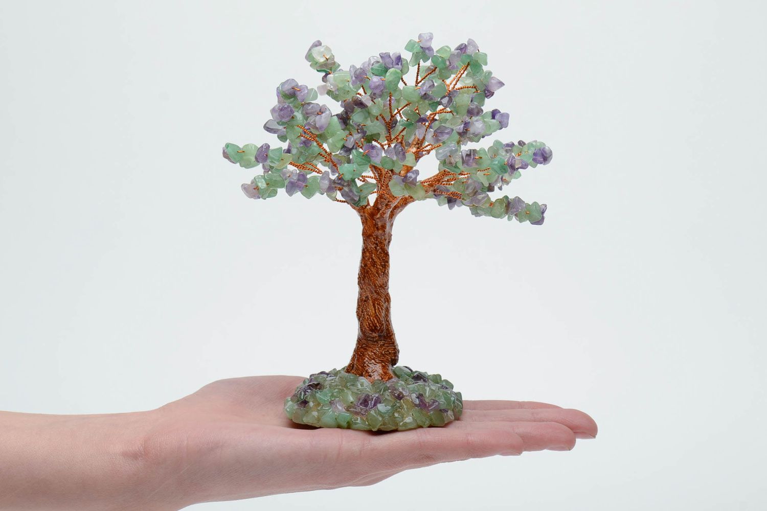 Декоративное дерево бонсай с натуральным камнями аметистом нефритом фото 5