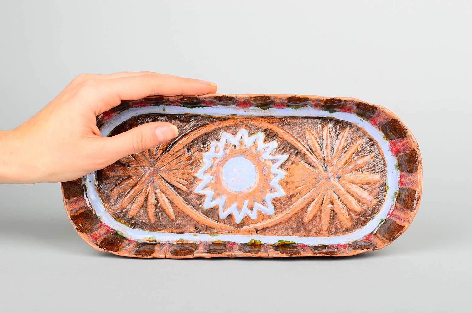 Керамическая тарелка хэнд мэйд глиняная посуда расписная тарелка необычная фото 2