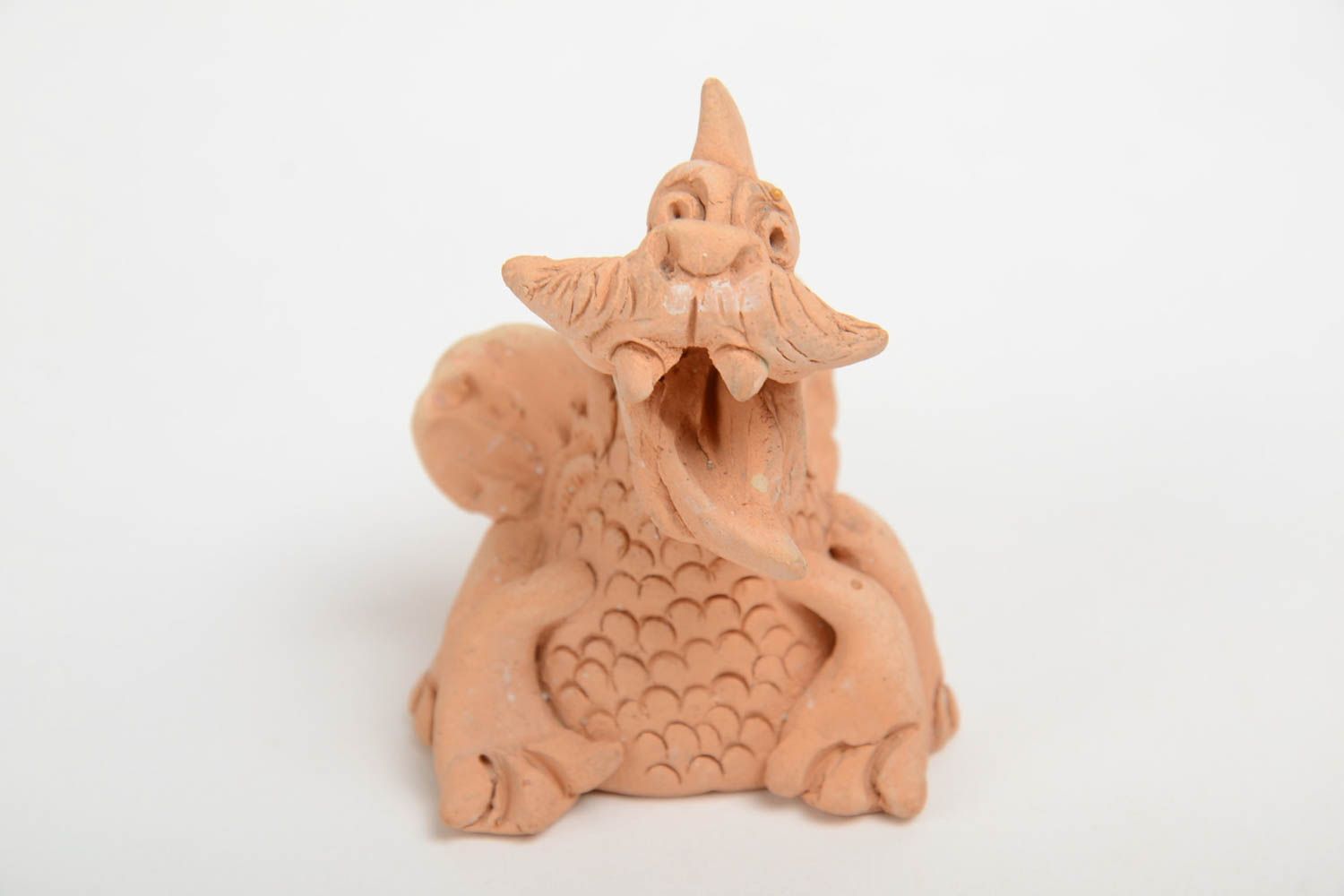 Small handmade designer clay statuette of dragon for interior decor photo 2