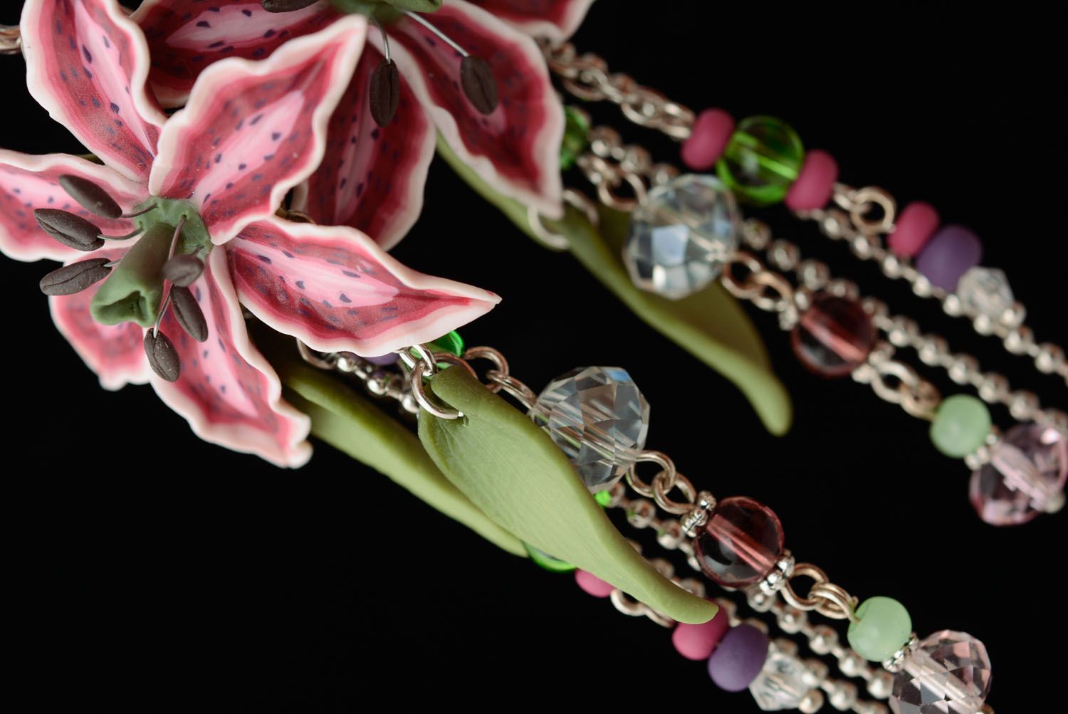 Flower earrings with charms photo 2