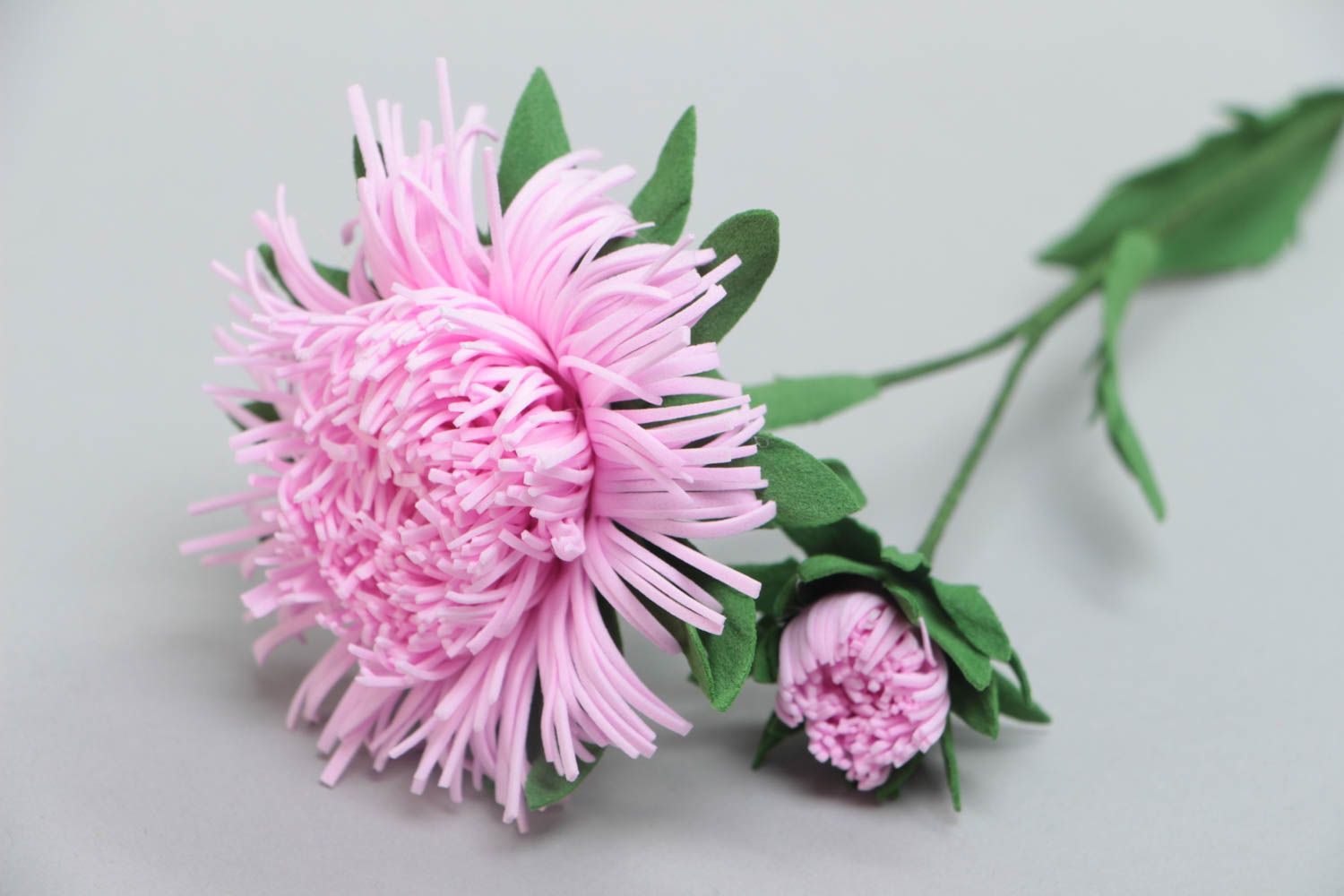 Handmade volume artificial foamiran flower pink aster for interior decoration photo 4