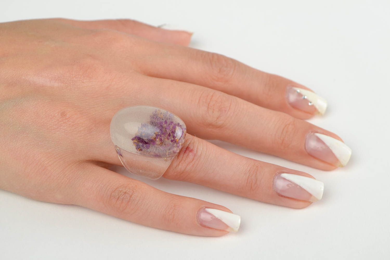 Кольцо ручной работы кольцо из эпоксидной смолы крупное модное кольцо с цветами фото 2
