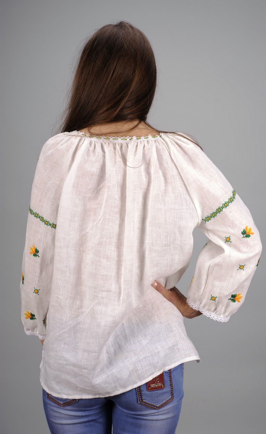 Ethnic tunic made of flax embroidered shirt photo 3