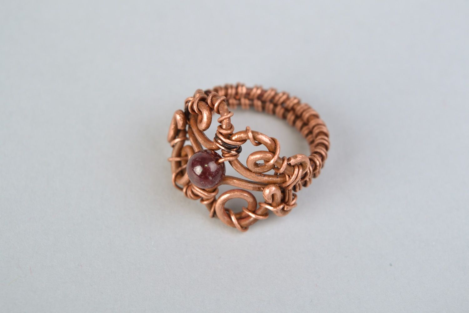 Homemade wire wrap copper ring with garnet photo 3