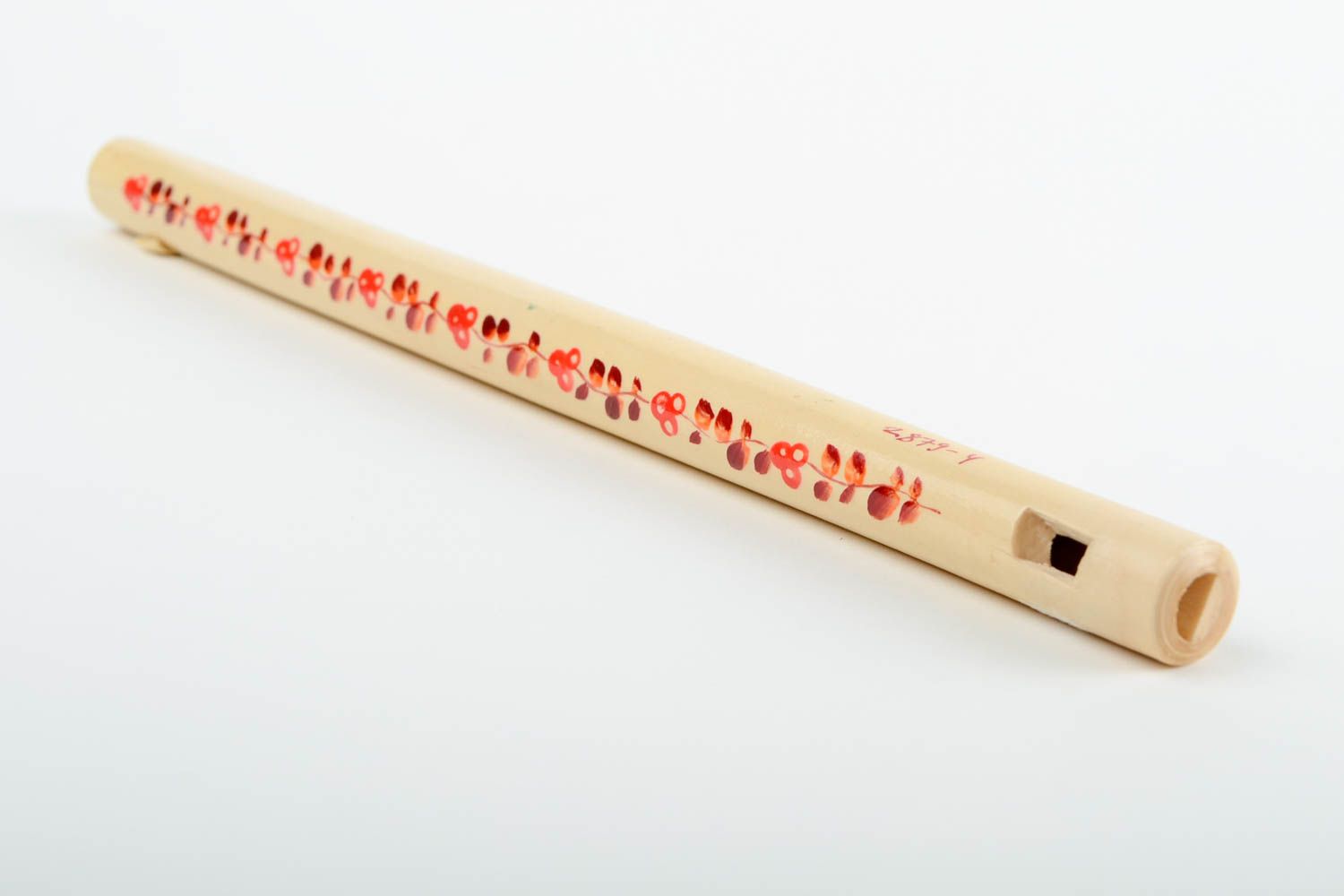 Handmade bemalte Holz Flöte Wohn Accessoire rote Blumen Blasinstrument aus Holz foto 5