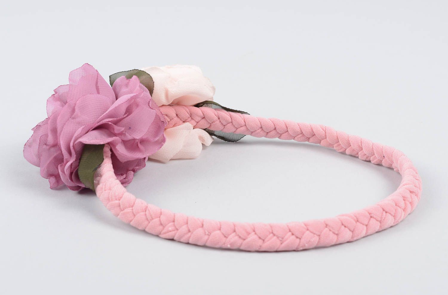 Handgefertigt Haarband mit Blume Designer Schmuck Haar Accessoire in Rosa foto 3
