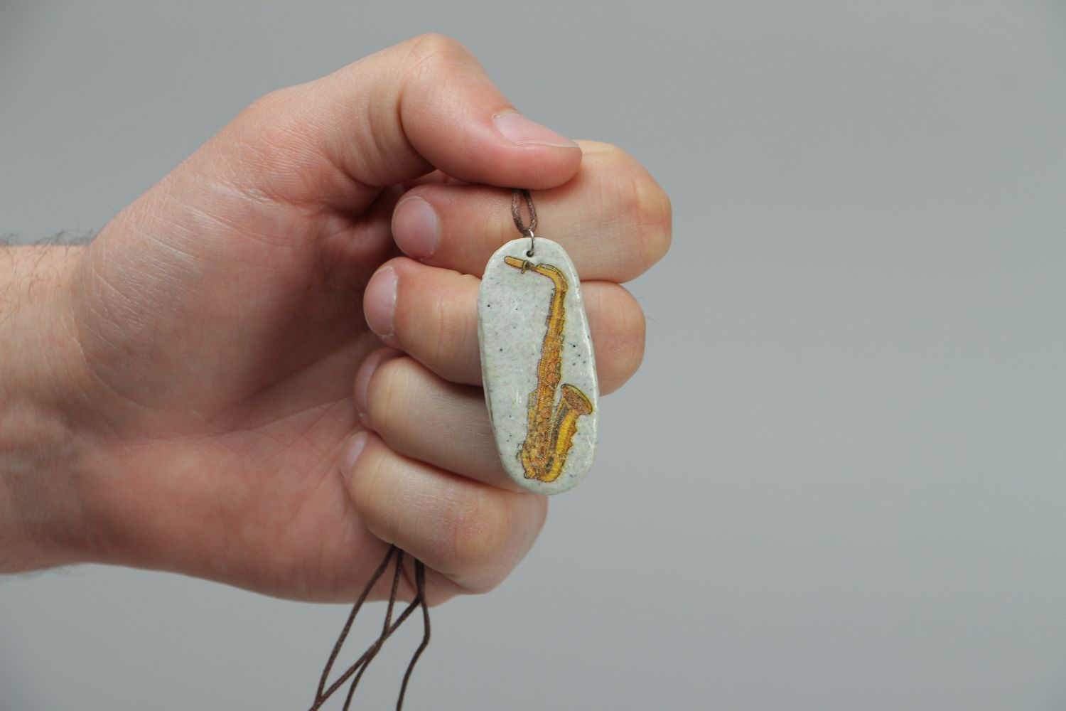 Polymer clay pendant with image of saxophone photo 3