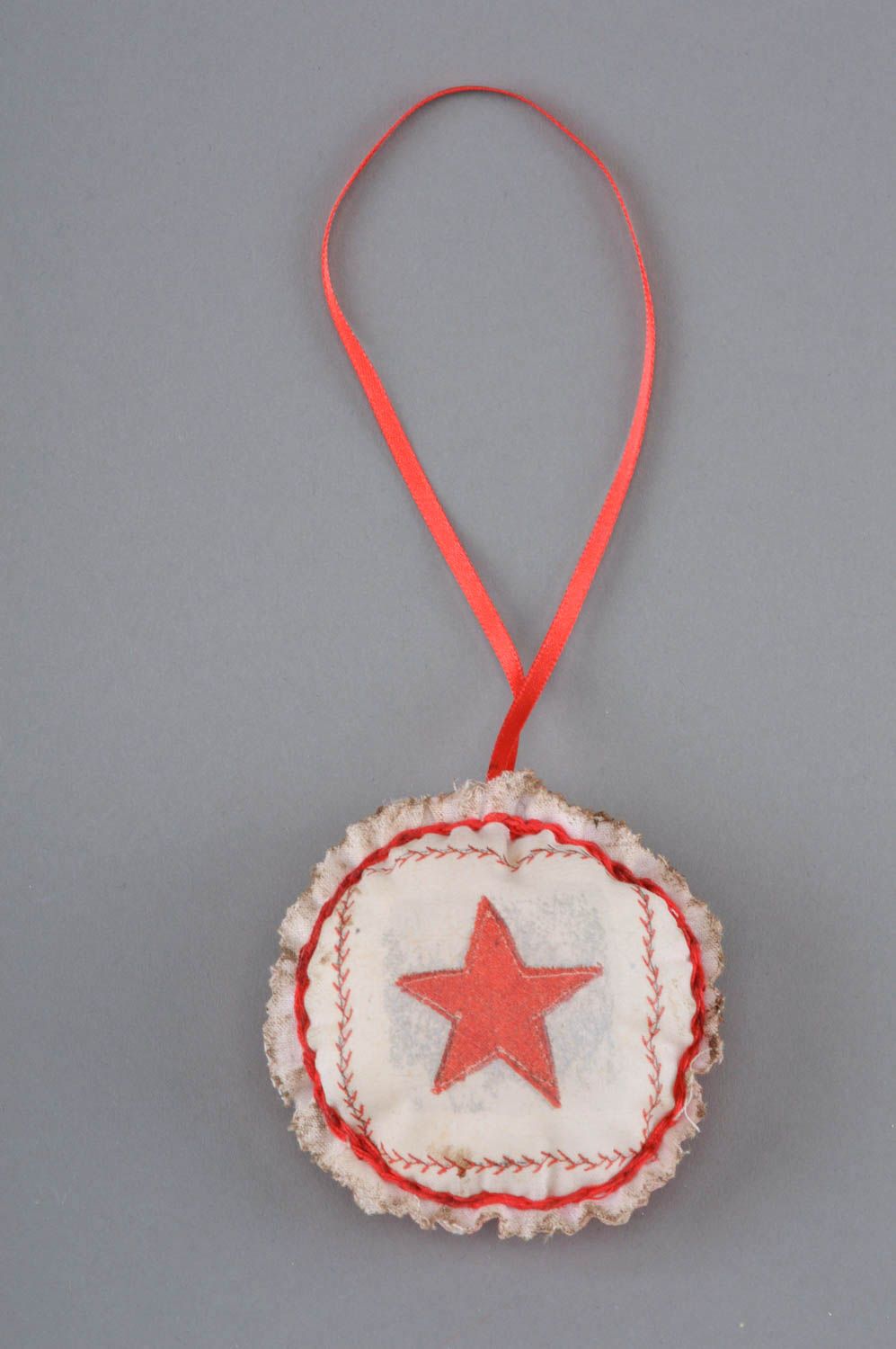 Handmade unusual beautiful soft pendant for home on ribbon star photo 1