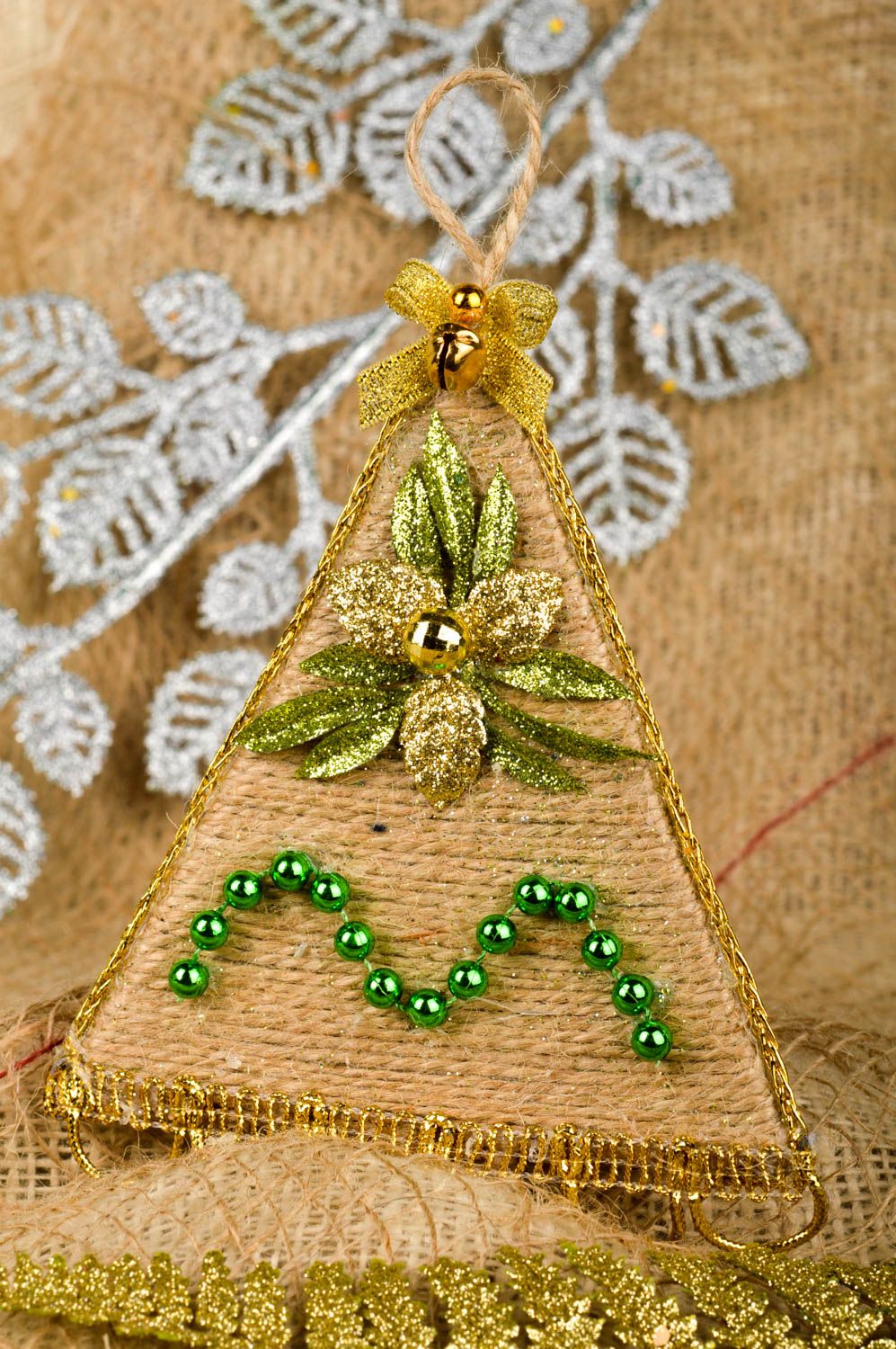 Игрушка на елку ручной работы декор для дома новогоднее украшение с зеленым фото 1