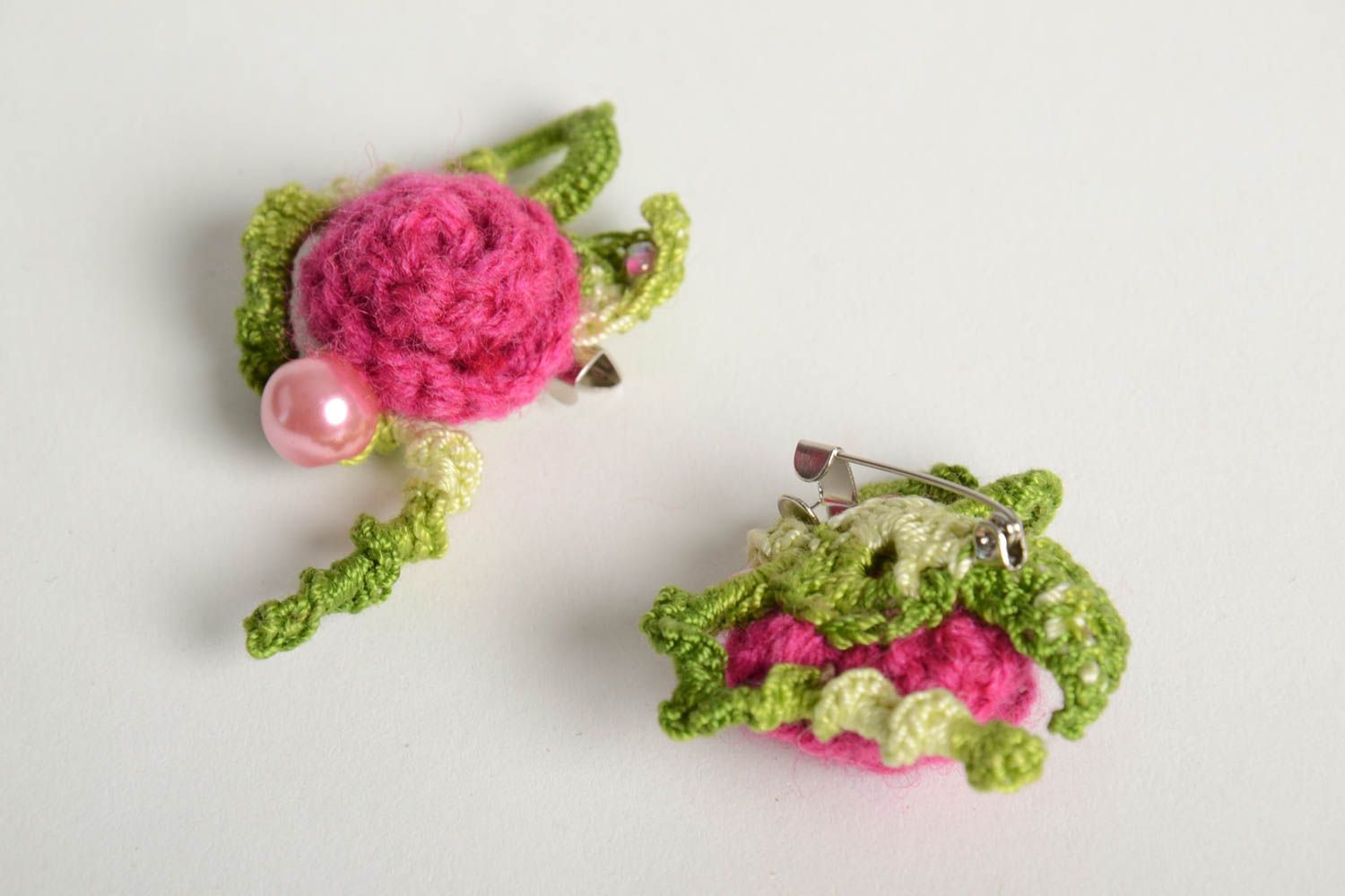 Crochet flower handmade brooches textile jewelry designer accessories for girls photo 3