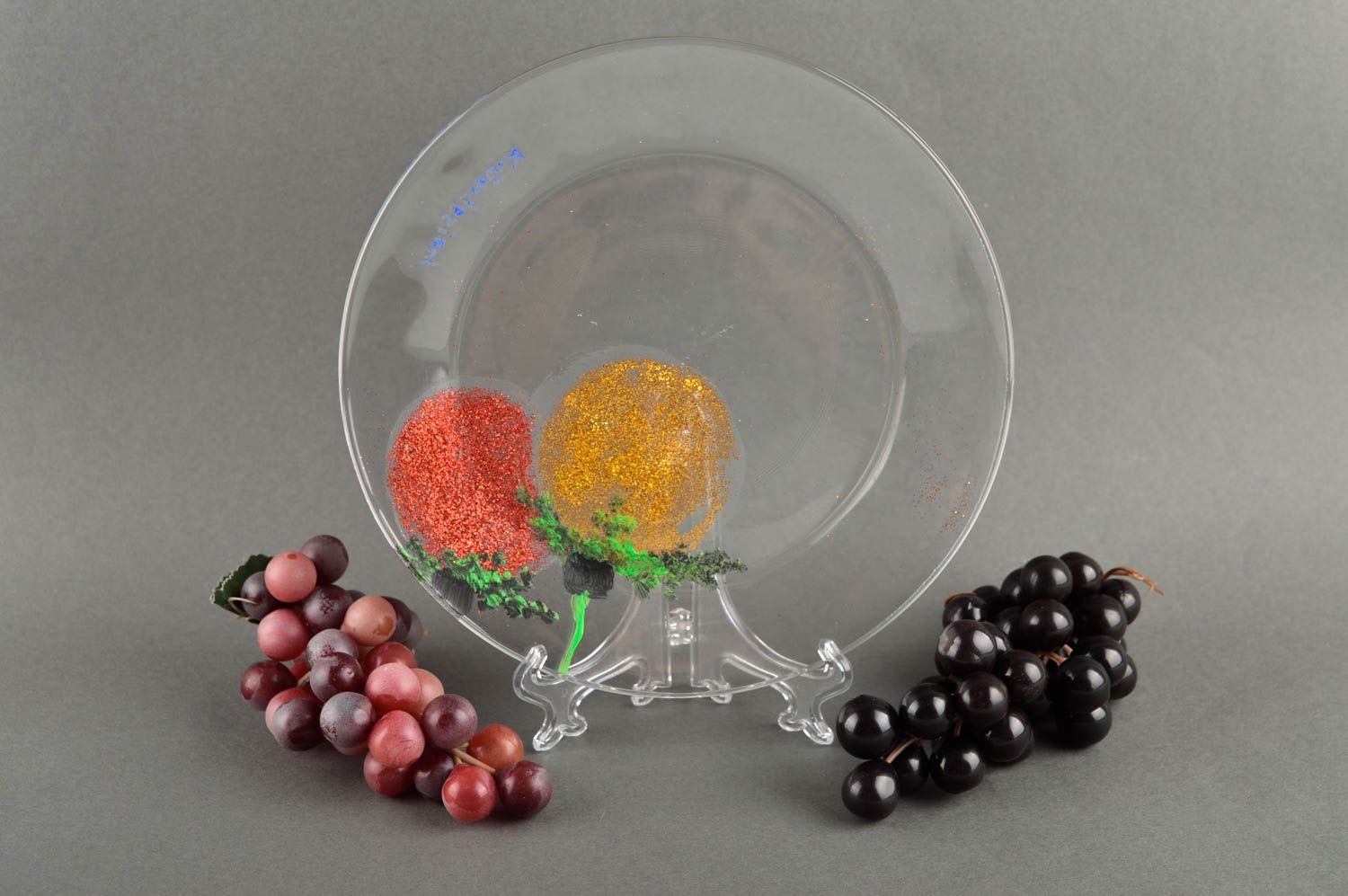 Assiette décorative en verre faite main transparente avec fruits Déco originale photo 1