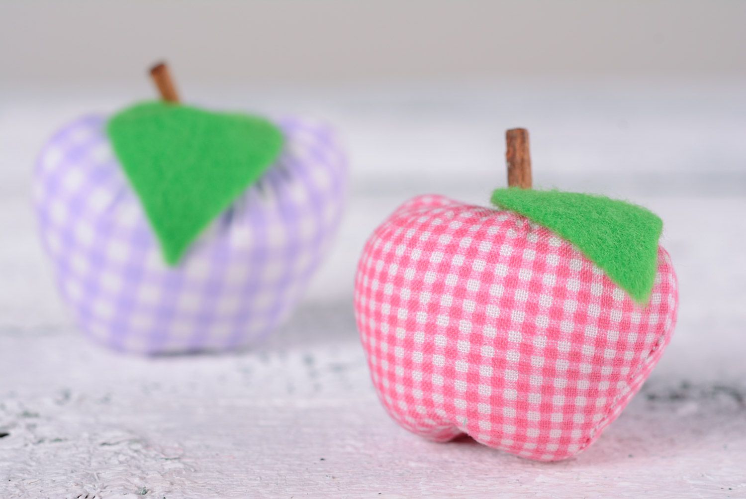 Handmade interior soft toys sewn of checkered cotton fabric Apples 2 items photo 1