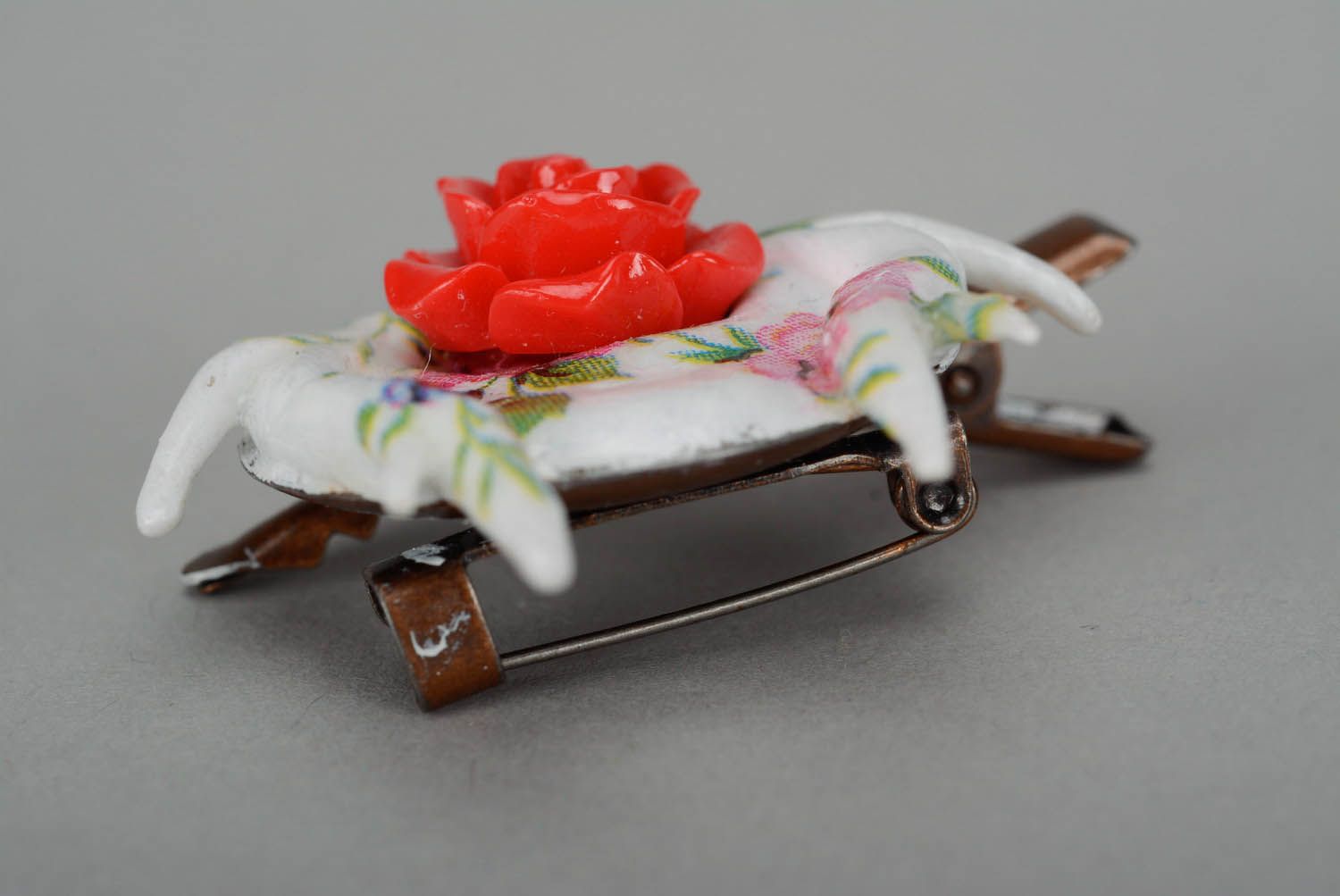 Brooch-hairpin Red rose photo 3