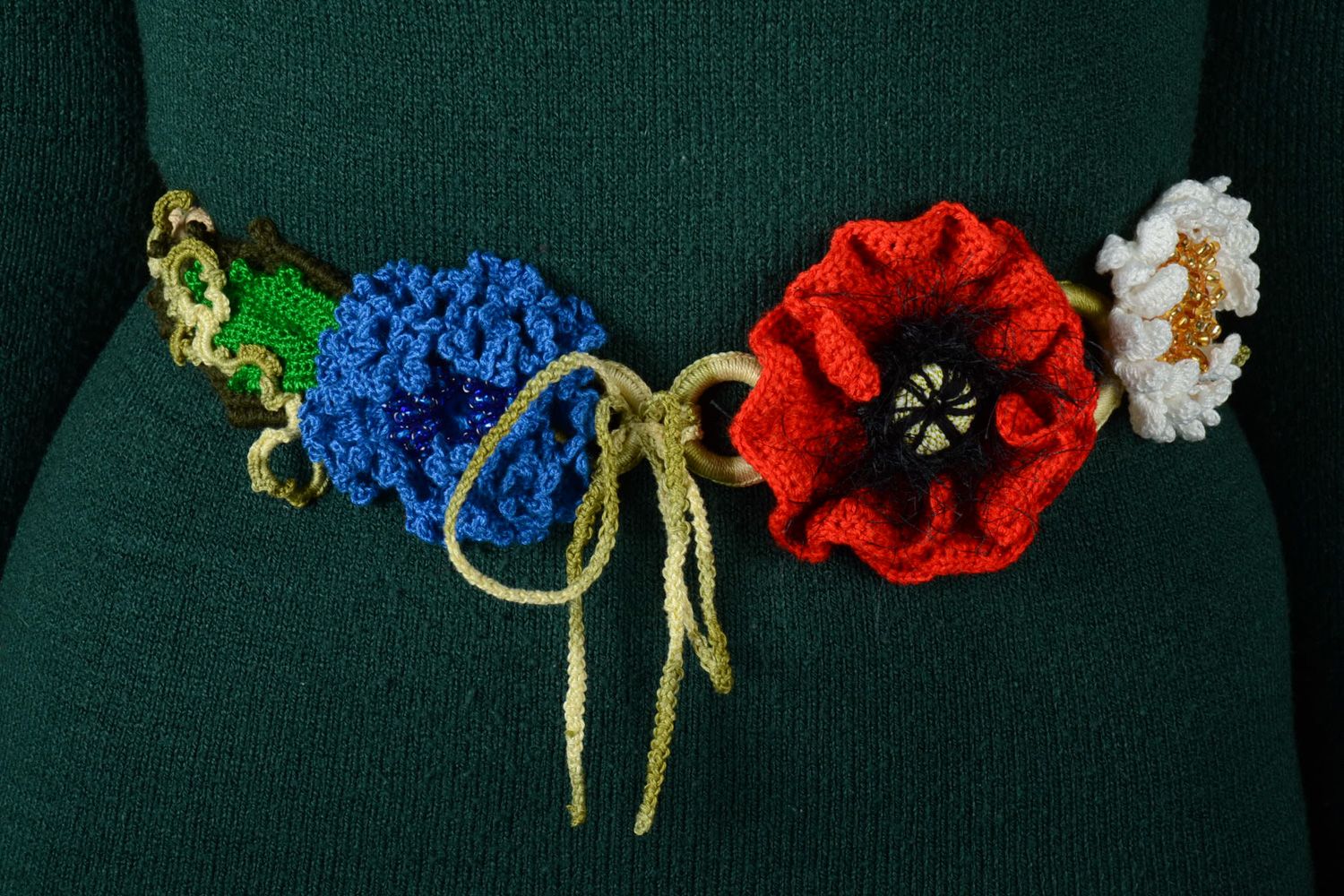 Handmade crochet flower belt for dress photo 1