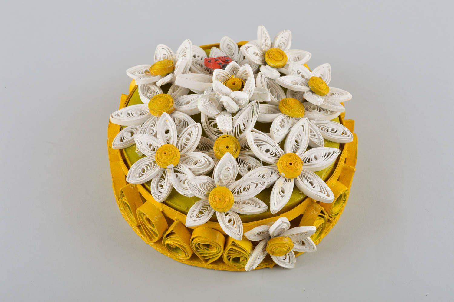 Boîte à bijoux fait main Boîte en papier avec couvercle jaune Déco maison Fleurs photo 2