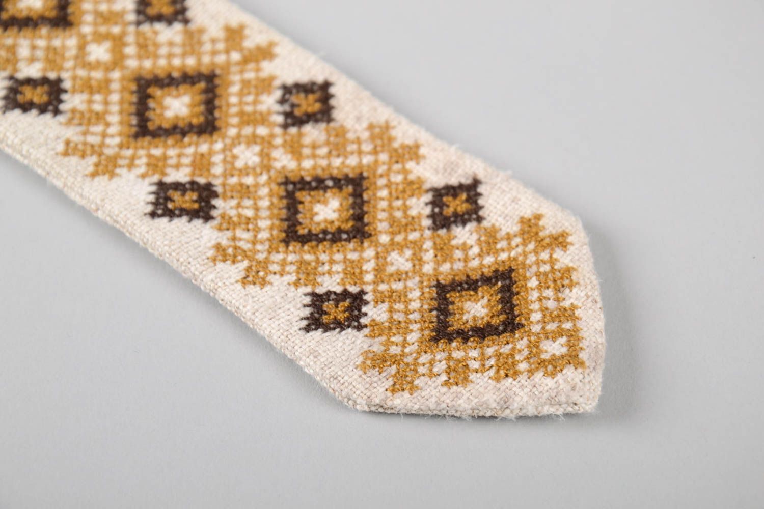 Handmade linen tie for men designer embroidered tie fashion present for men photo 2