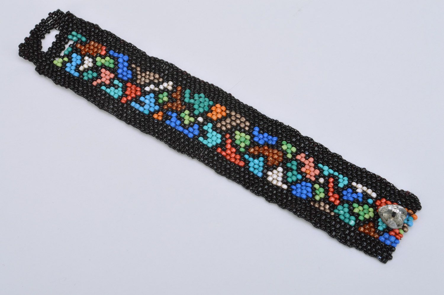 Bracelet en perles de rocaille large multicolore original fait main pour femme photo 5