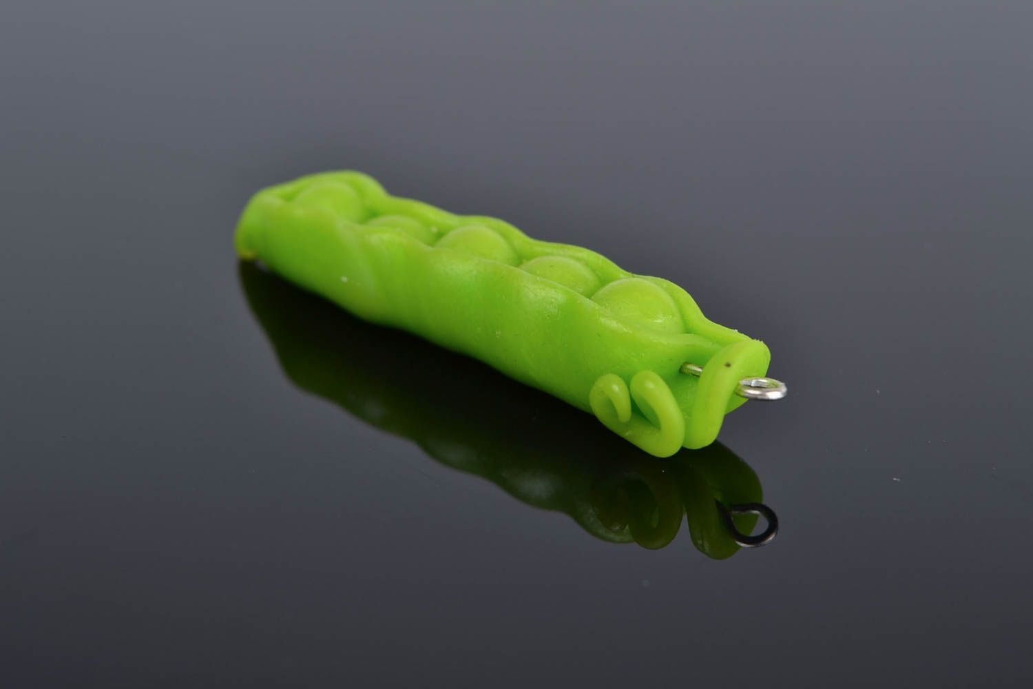 Small nice handmade polymer clay neck pendant in the shape of peas pod photo 1