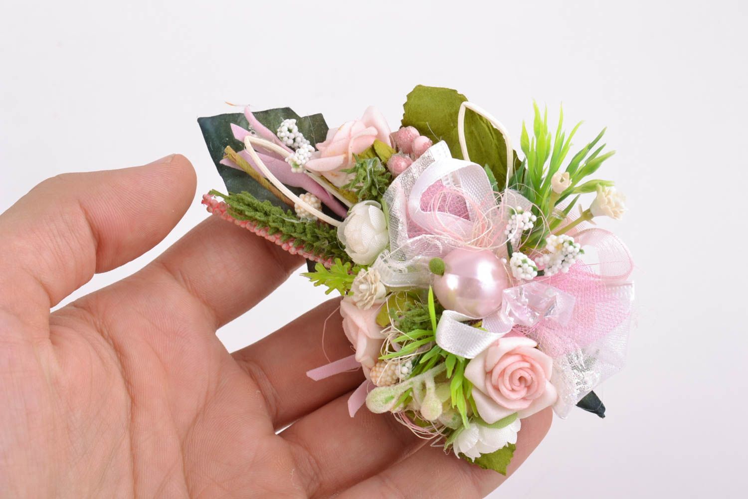 Flores decorativas artesanales base para pinza para el pelo o broche materiales de bisutería  foto 2