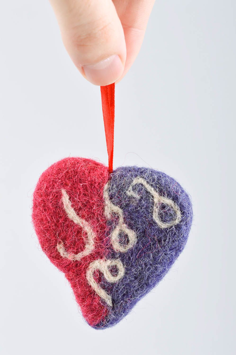 Coeur doux fait main Suspension décorative bleu-rouge en laine Déco maison photo 5