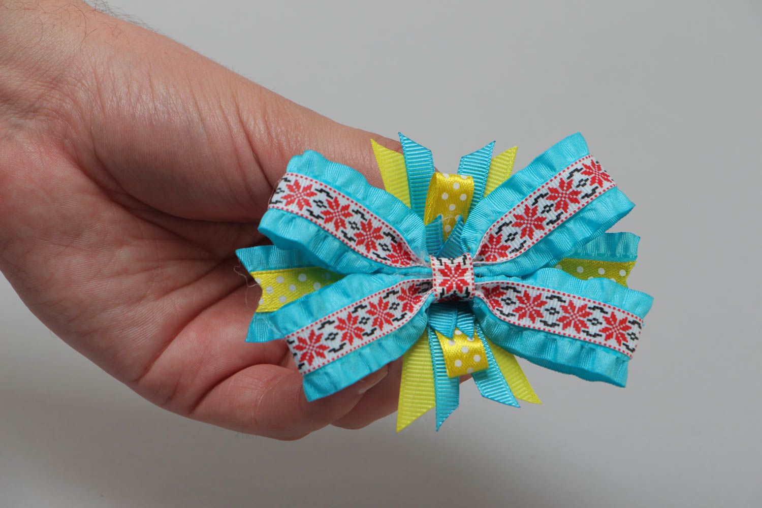 Brooch-hairpin made of rep ribbons Bow handmade big beautiful accessory photo 5