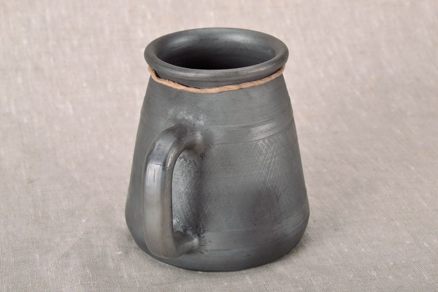 Large black smoked ceramic mug with handle photo 4
