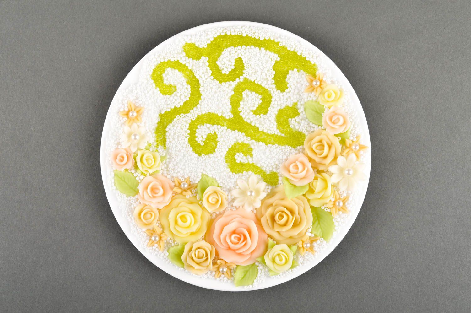 Assiette décorative Décoration fait main jolie Vaisselle déco avec fleurs photo 3