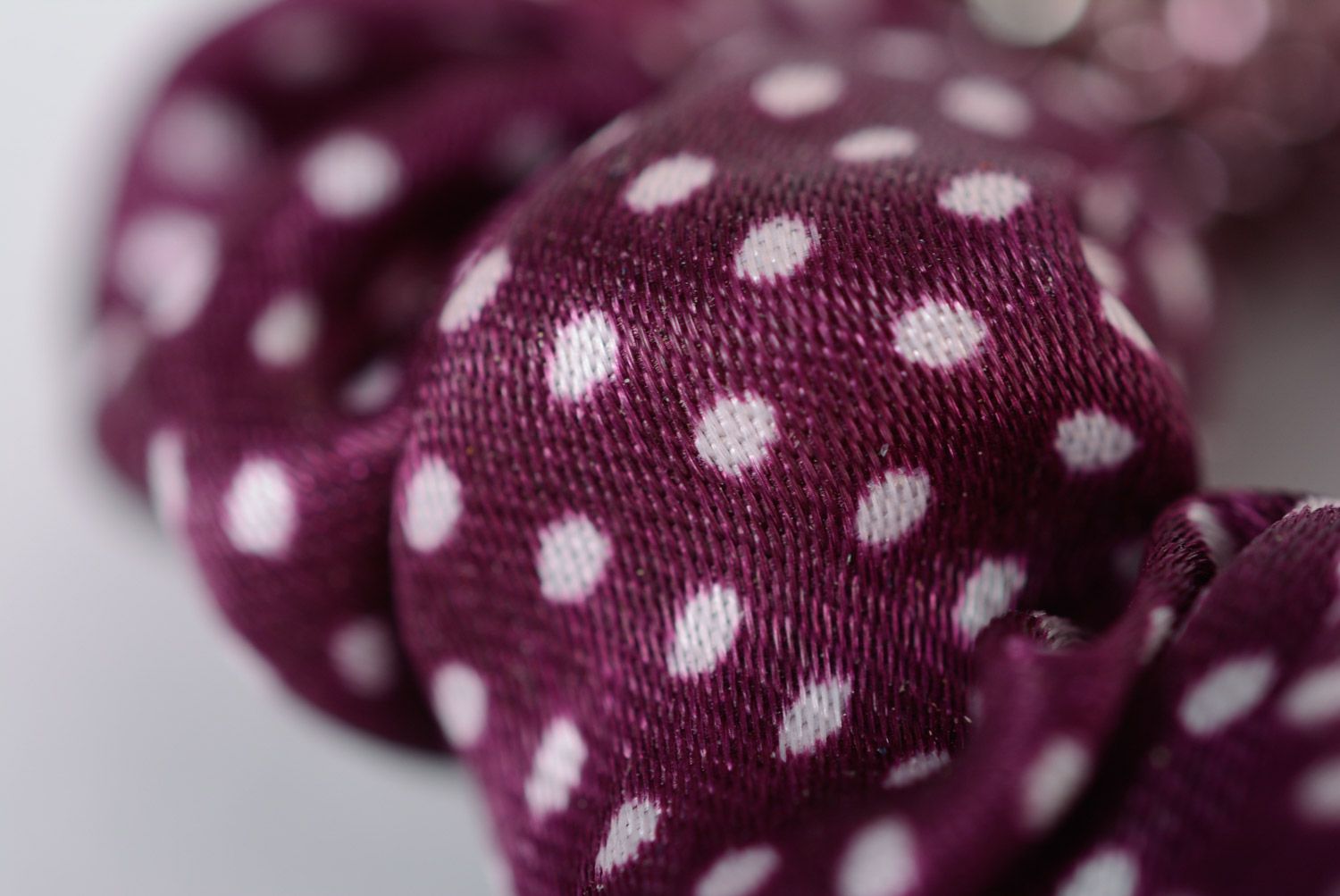 Beautiful handmade polka dot satin fabric hair tie with beads photo 5