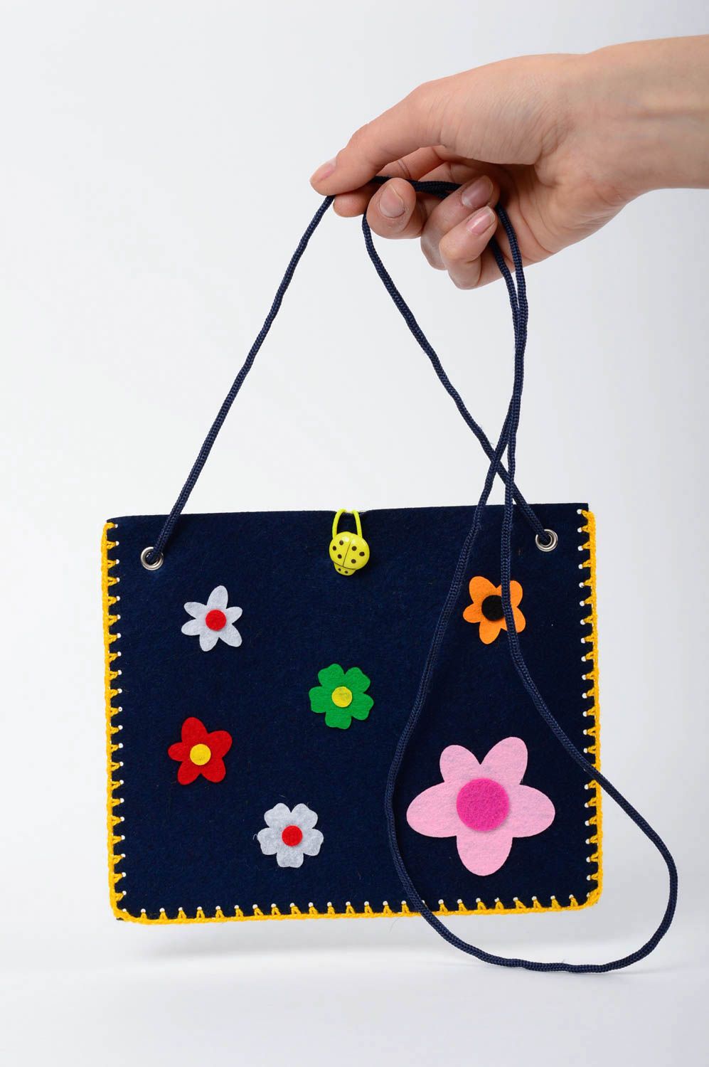 Сумка ручной работы сумка из фетра темно синяя сумка для детей с цветами фото 5