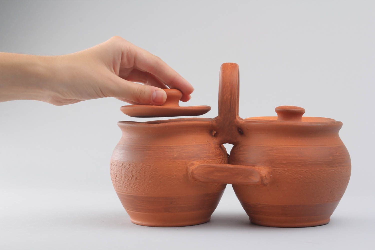 Potes de argila feitos à mão com tampa louça de cerâmica decorativa artesanal foto 2