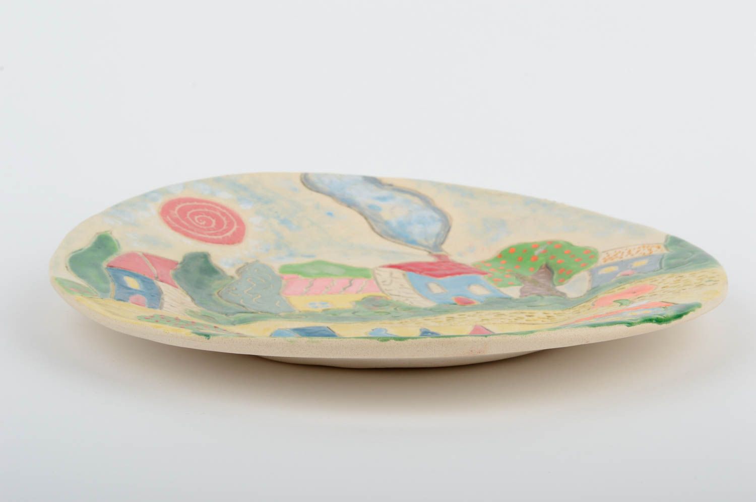 Plato de cerámica artesanal redondo utensilio de cocina menaje del hogar foto 3