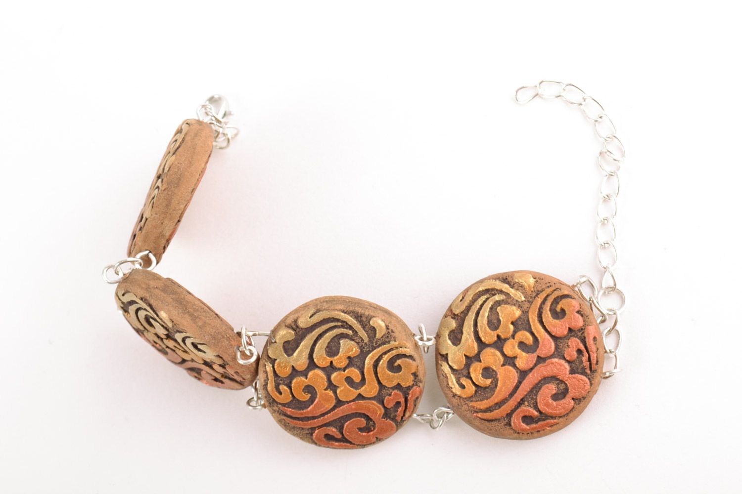 Elegantes handgemachtes Armband aus Ton handmade mit Musterung mit Acrylfarben für Frauen foto 5