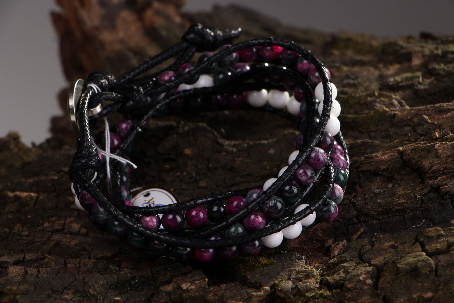 Bracelet with purple and white agate photo 1