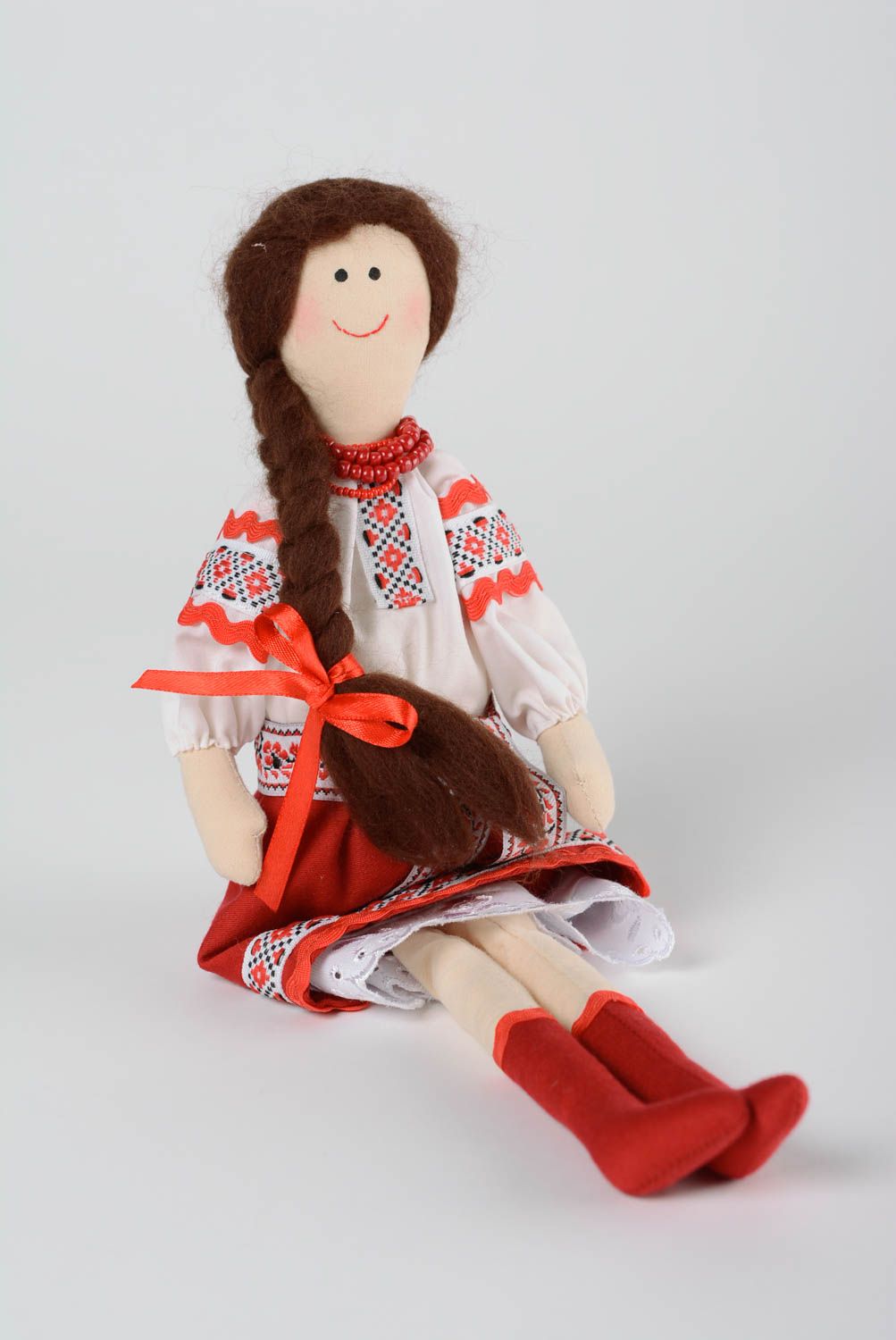 Handmade cotton fabric soft doll girl in Ukrainian traditional costume photo 1